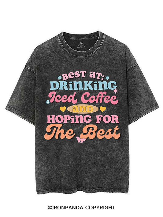 BEST AT DRINKING ICED COFFEE AND HOPING THE BEST VINTAGE GYM SHIRT