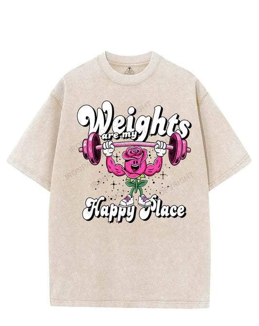 WEIGHTS ARE MY HAPPY PLACE VINTAGE GYM SHIRT