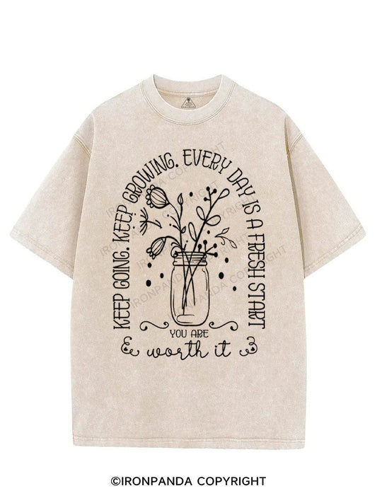 KEEP GOING KEEP GROWING EVERY DAY IS A FRESH START YOU ARE WORTH IT VINTAGE GYM SHIRT