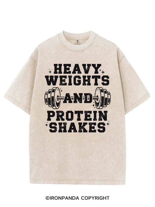 HEAVY WEIGHTS AND PROTEIN SHAKES VINTAGE GYM SHIRT