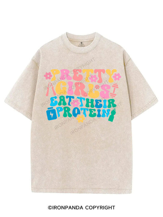 PRETTY GIRLS EAT THEIR PROTEIN VINTAGE GYM SHIRT