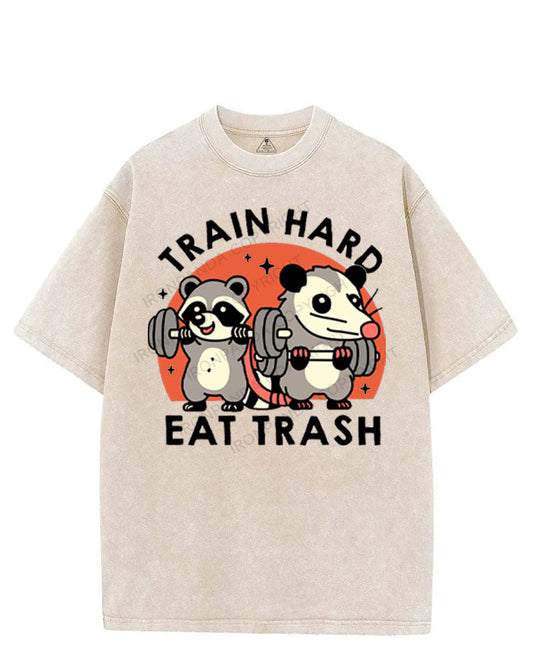 TRAIN HARD EAT TRASH VINTAGE GYM SHIRT