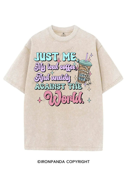 JUST ME, MY ICED COFFEE AND ANXIETY AGAINST THE WORLD VINTAGE GYM SHIRT