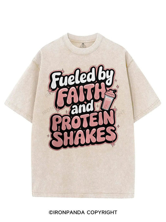 FUELED BY FAITH AND PROTEIN SHAKES VINTAGE GYM SHIRT