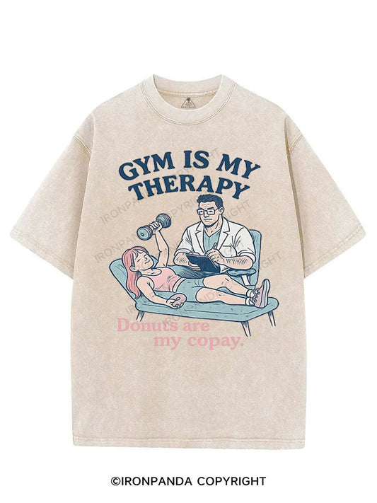 GYM IS MY THERAPY DONUTS ARE MY COPAY VINTAGE GYM SHIRT