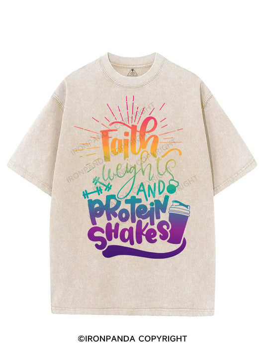 FAITH WEIGHTS AND PROTEIN SHAKES VINTAGE GYM SHIRT
