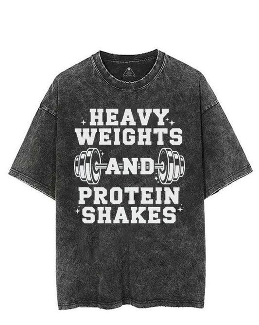 HEAVY WEIGHTS AND PROTEIN SHAKES VINTAGE GYM SHIRT