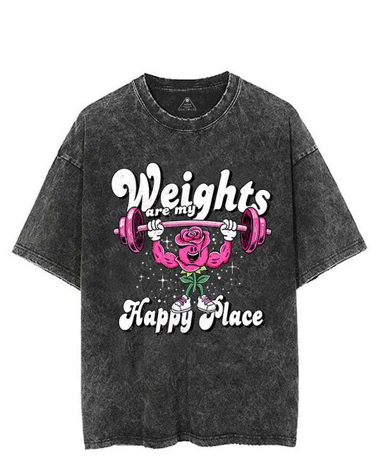 WEIGHTS ARE MY HAPPY PLACE VINTAGE GYM SHIRT