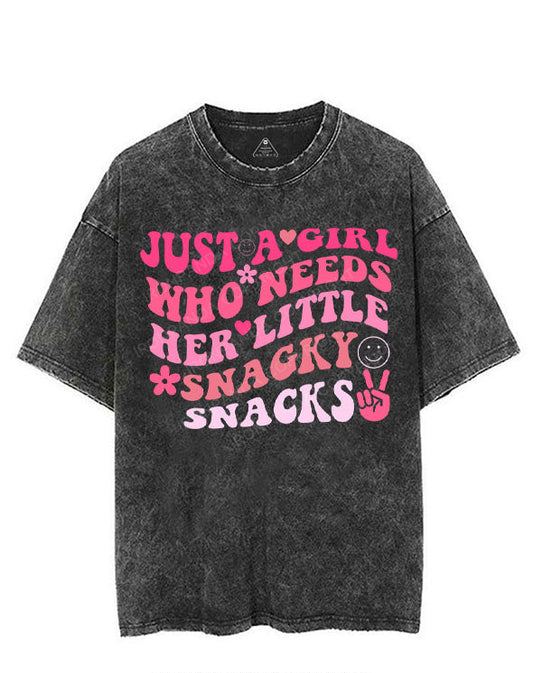 JUST A GIRL WHO NEEDS HER LITTLE SNAGKY SNACKS VINTAGE GYM SHIRT