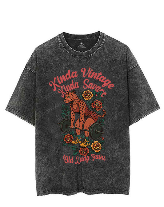 KINDA VINTAGE KINDA SAVAGE OLD LADY GAINS VINTAGE GYM SHIRT