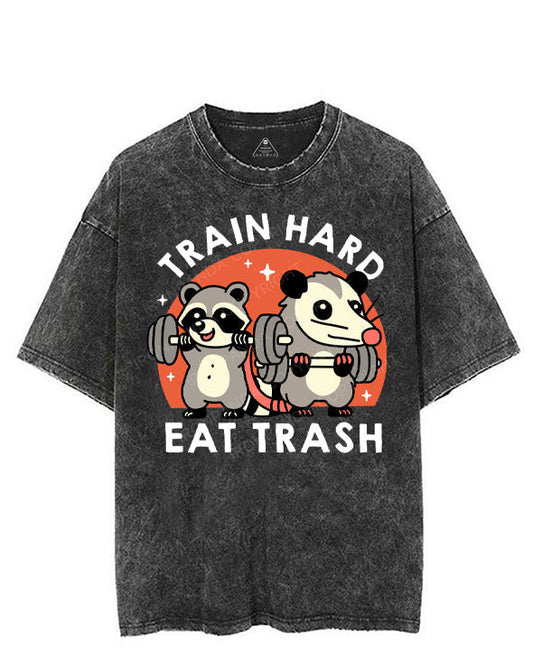 TRAIN HARD EAT TRASH VINTAGE GYM SHIRT