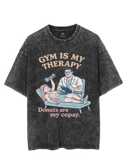 GYM IS MY THERAPY DONUTS ARE MY COPAY VINTAGE GYM SHIRT