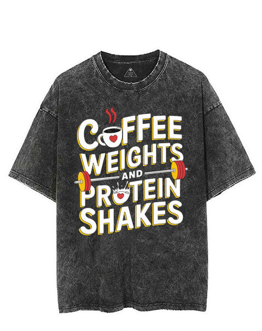 COFFEE WEIGHTS AND PROTEIN SHAKES VINTAGE GYM SHIRT
