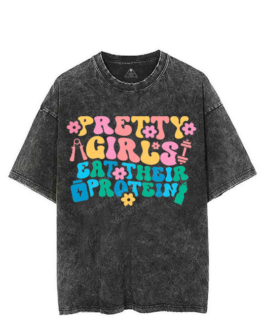 PRETTY GIRLS EAT THEIR PROTEIN VINTAGE GYM SHIRT