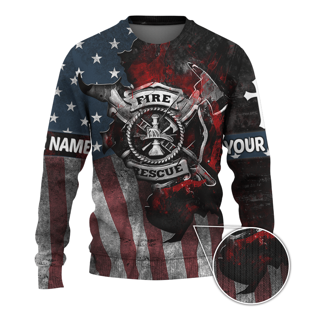 Jesus Firefighter American Flag Customized 3D All Over Printed Shirt
