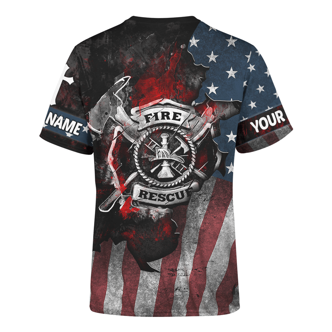 Jesus Firefighter American Flag Customized 3D All Over Printed Shirt