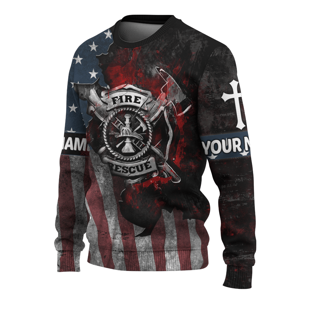 Jesus Firefighter American Flag Customized 3D All Over Printed Shirt