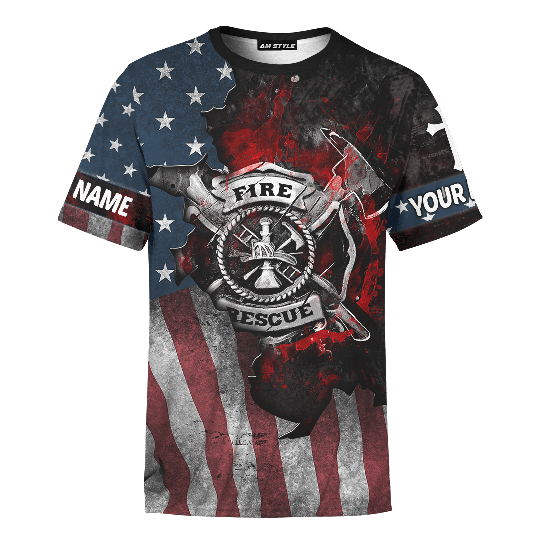 Jesus Firefighter American Flag Customized 3D All Over Printed Shirt