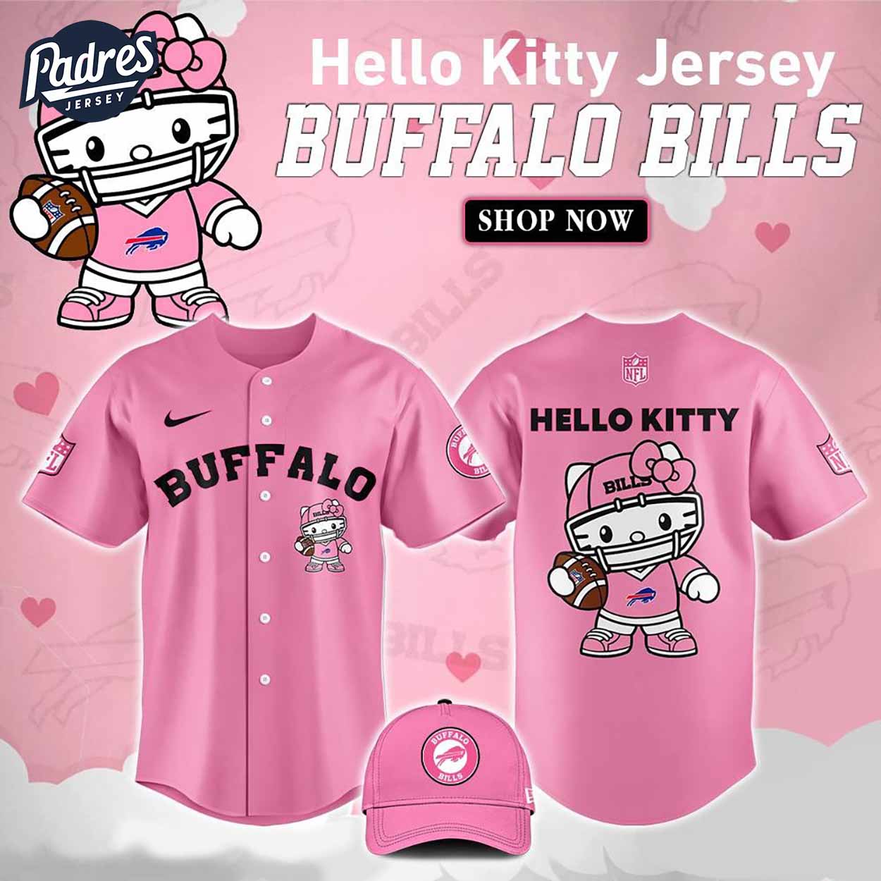 Buffalo Bills Hello Kitty Pink NFL Baseball Jersey - Padres Jersey Oasis: Elevate Your Baseball Style Game