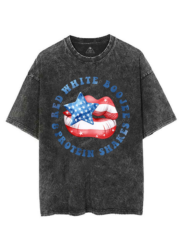 RED, WHITE, BOOJEE, AND PROTEIN SHAKES VINTAGE GYM SHIRT