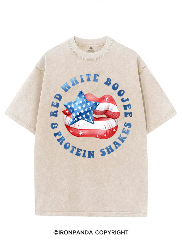 RED, WHITE, BOOJEE, AND PROTEIN SHAKES VINTAGE GYM SHIRT