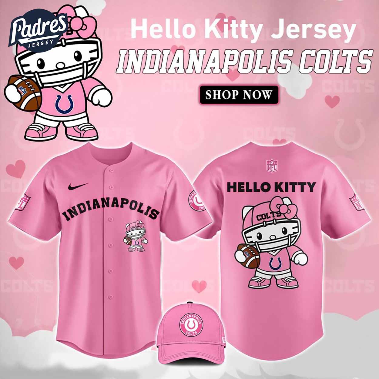 Indianapolis Colts Hello Kitty Pink NFL Baseball Jersey - Padres Jersey Oasis: Elevate Your Baseball Style Game