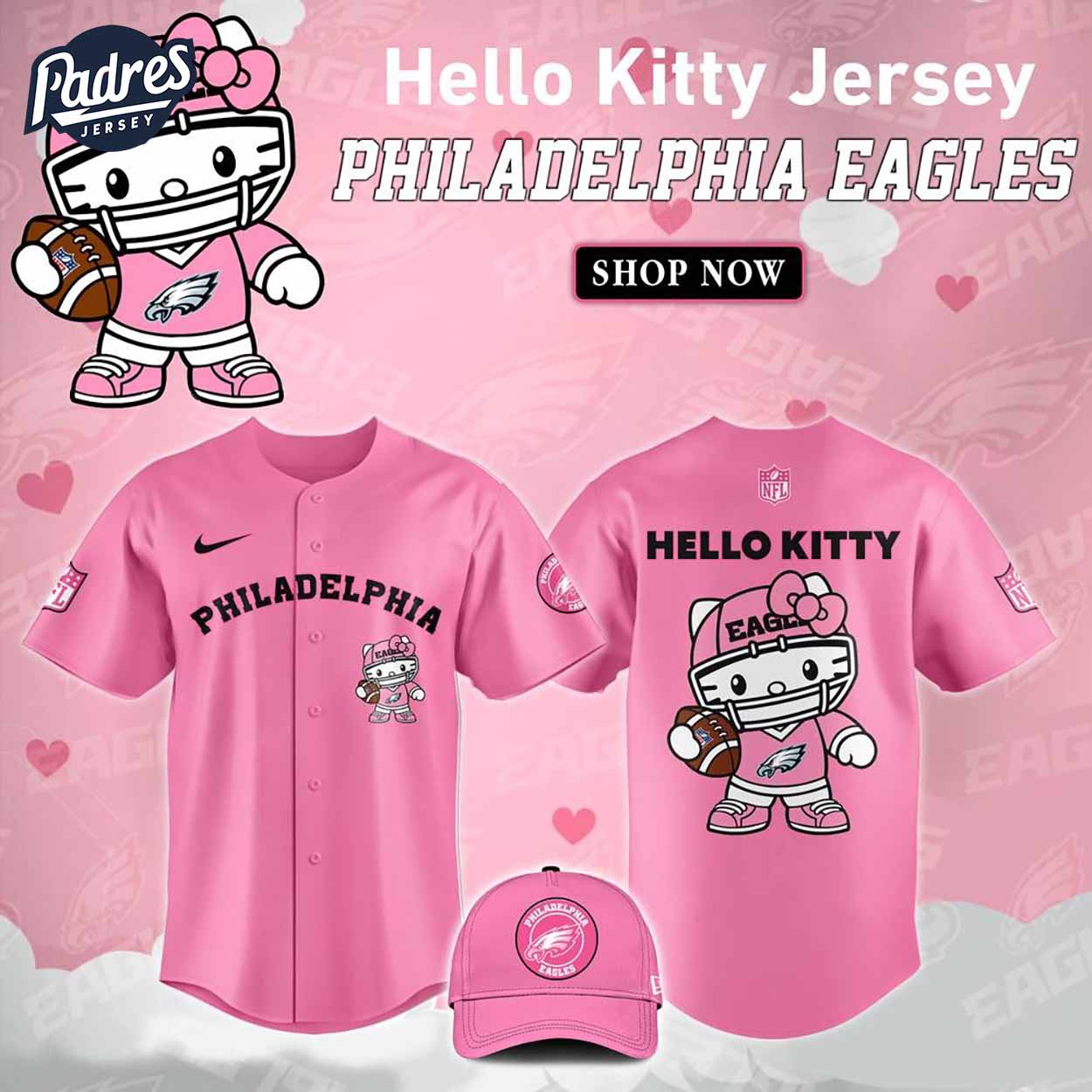 Philadelphia Eagles Hello Kitty Pink NFL Baseball Jersey - Padres Jersey Oasis: Elevate Your Baseball Style Game