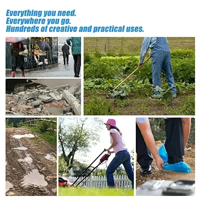 100pcs Disposable Waterproof Shoe Covers – Non-Slip Plastic PE Foot Covers with Padding for Indoor Use