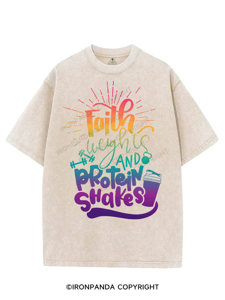 FAITH WEIGHTS AND PROTEIN SHAKES VINTAGE GYM SHIRT