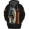 Firefighter Works On Fire 3D Full Print Zipper Hoodie Fire Man Zipper Hoodie Gift For Firefighters