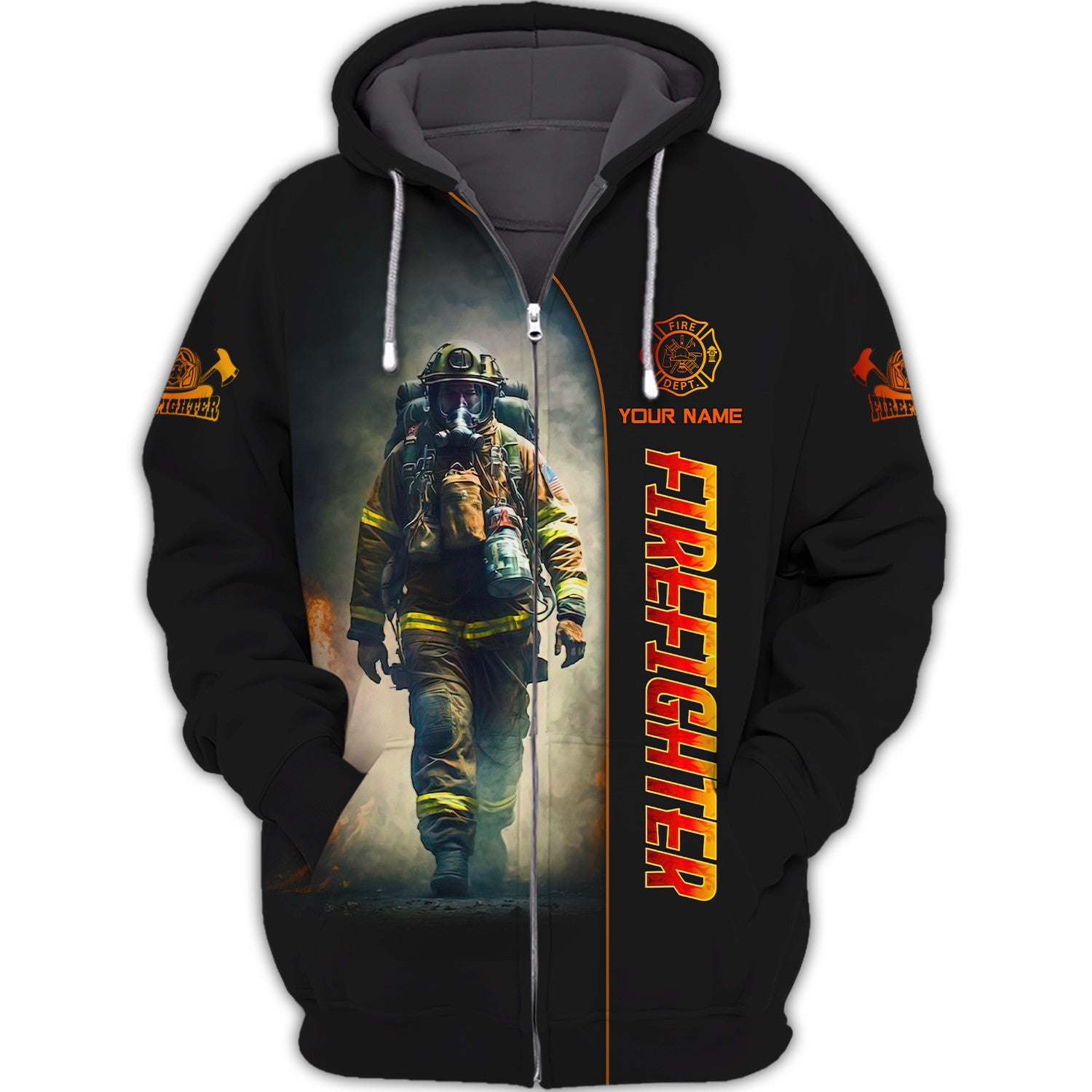 Firefighter Works On Fire 3D Full Print Zipper Hoodie Fire Man Zipper Hoodie Gift For Firefighters