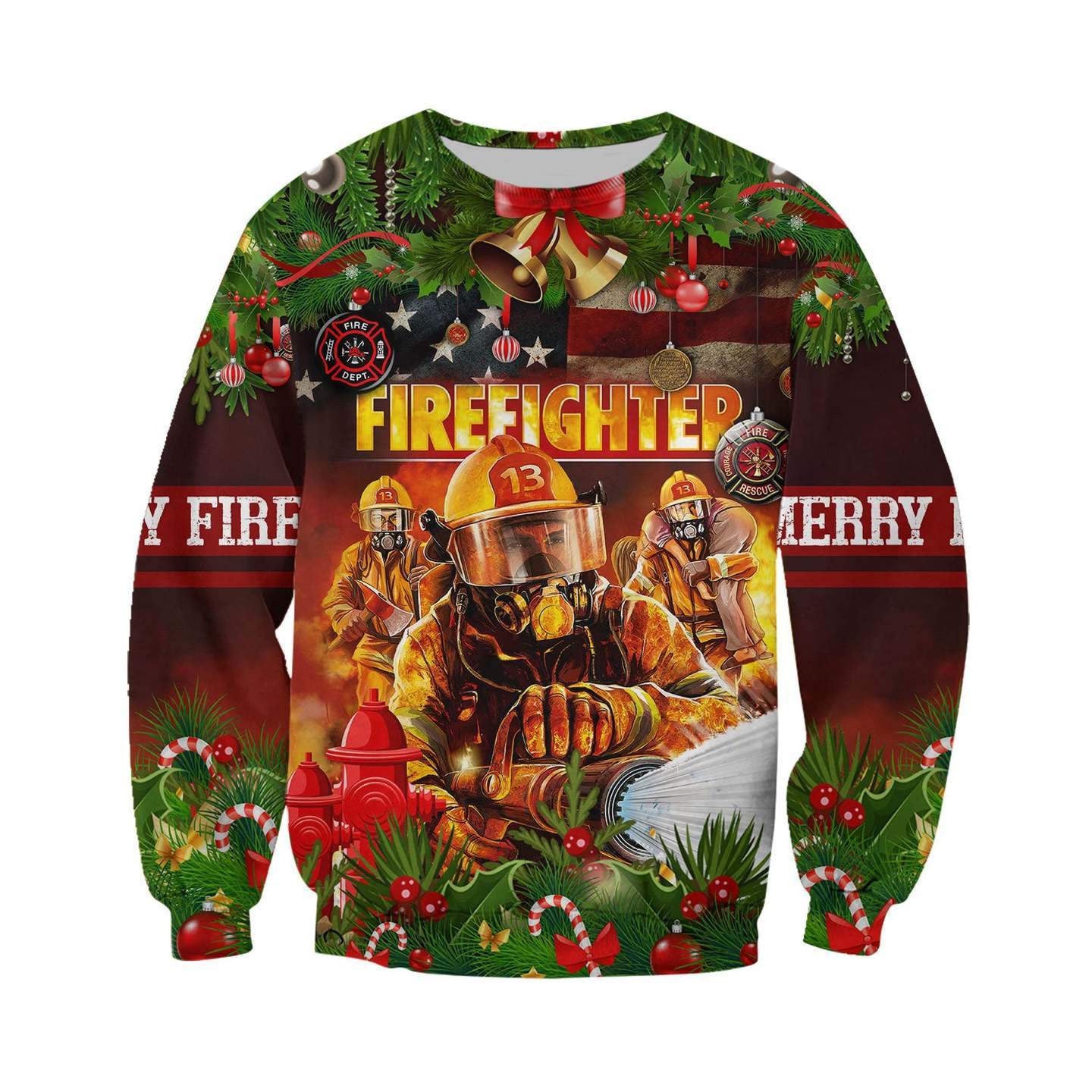 Christmas Firefighter 3D All Over Printed Shirts Hoodie