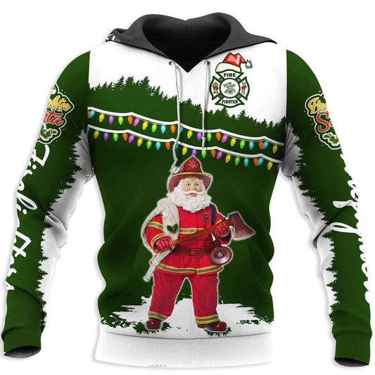 Santa Firefighter 3D All Over Printed Shirts Hoodie