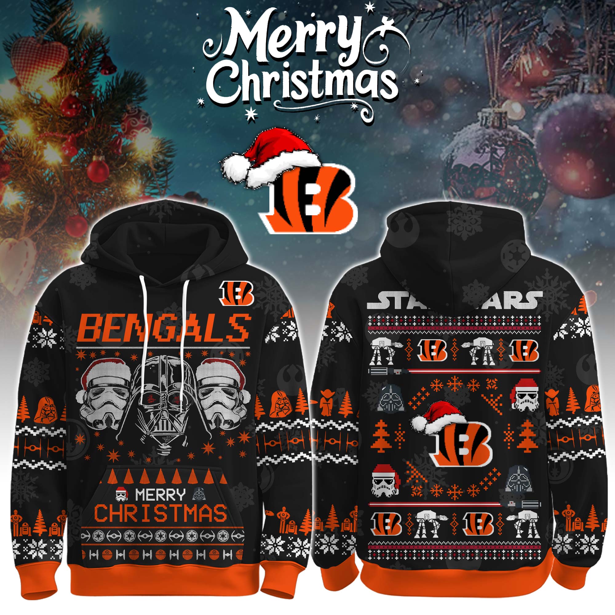 Unisex Bengals Merry Christmas The Force Edition Hoodie