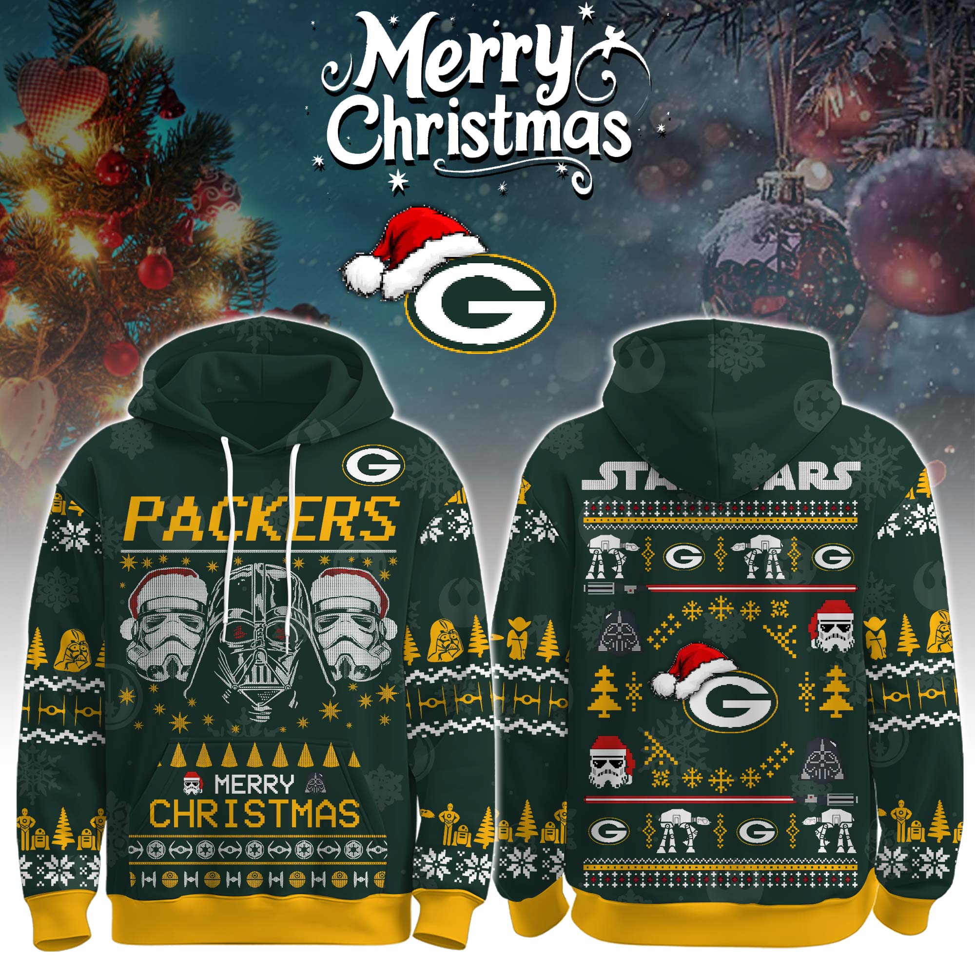 Unisex Packers Merry Christmas The Force Edition Hoodie