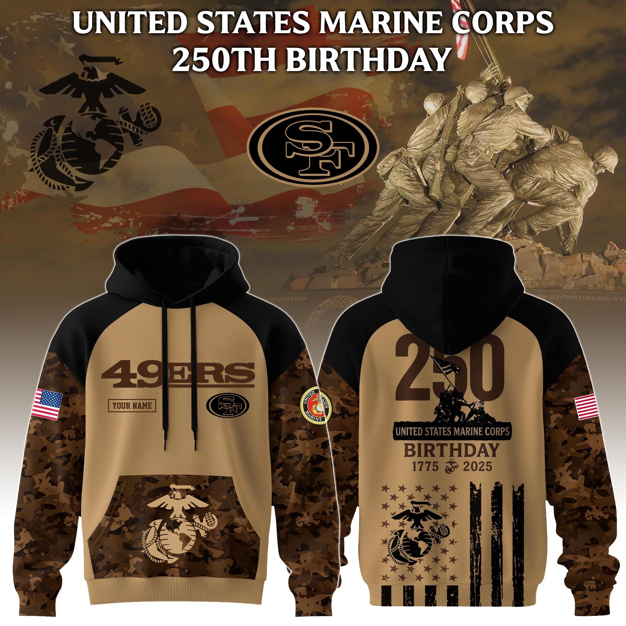 NFL x U.S.M.C Brown Camo Pattern Hoodie