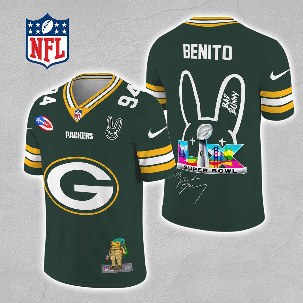 Green Bay Packers x Bad Bunny 3D Football Jersey