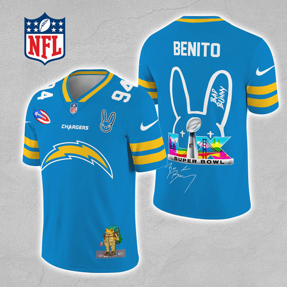 Los Angeles Chargers x Bad Bunny 3D Football Jersey