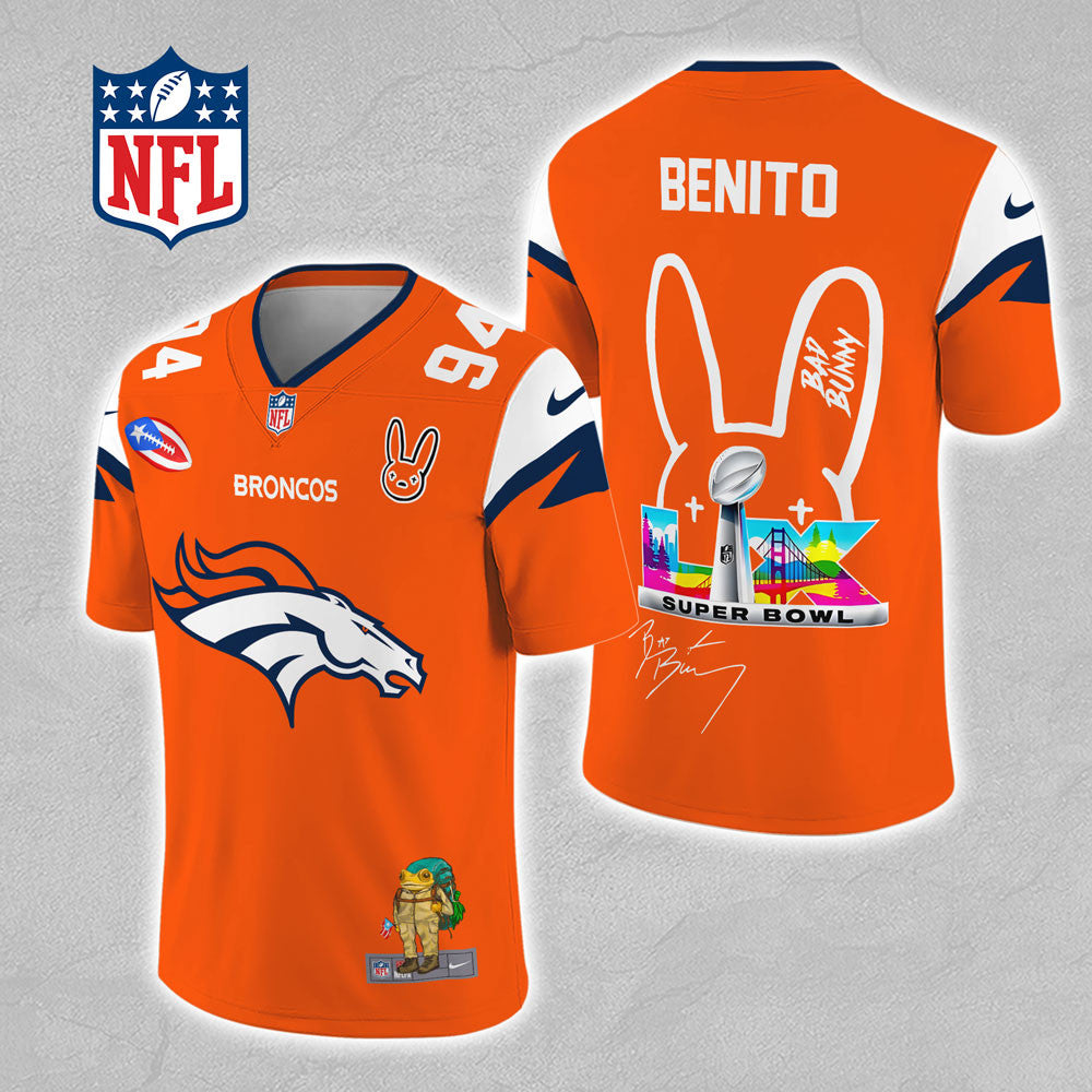 Denver Broncos x Bad Bunny 3D Football Jersey