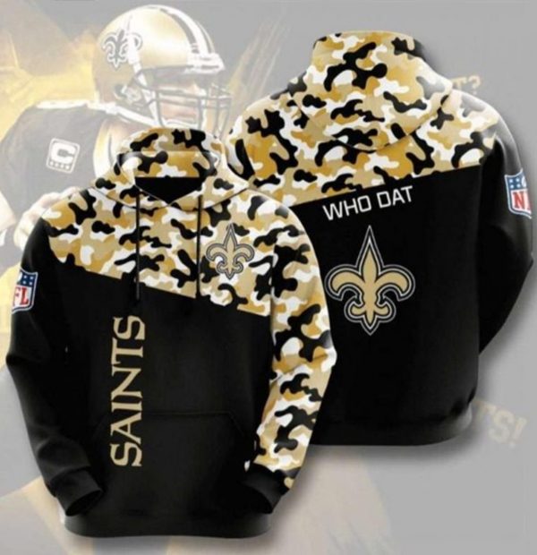 NFL New Orleans Saints Camouflage Football Team 3D Hoodie