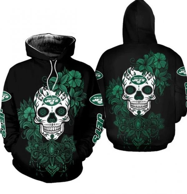 Nfl New York Jets Sugar Skull Gift For Fan 3d Hoodie