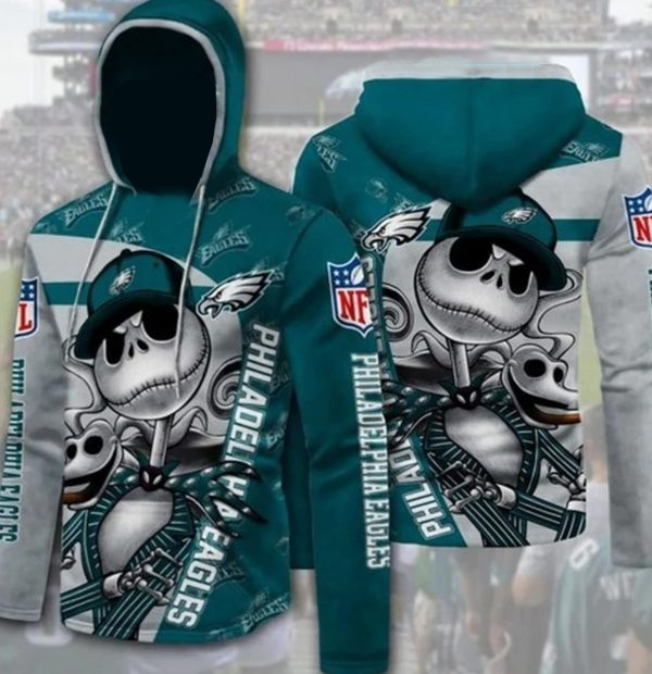 Philadelphia Eagles Nfl Football Team Jack Skellington All Over Printing 3D Hoodie