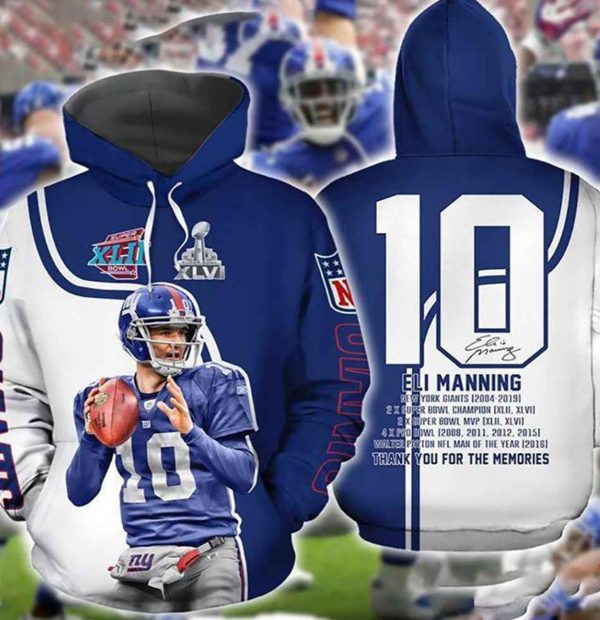 Nfl New York Giants Eli Manning Pullover And Zip Pered 3D Hoodies Custom
