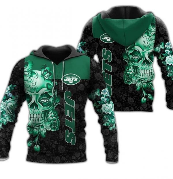 Nfl New York Jets Sugar Skull Nfl Gift For Fan 3d Hoodie