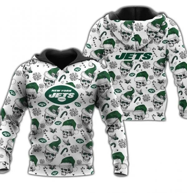 Nfl New York Jets Merry Christmas Skulls Nfl Gift For Fan 3d Hoodie