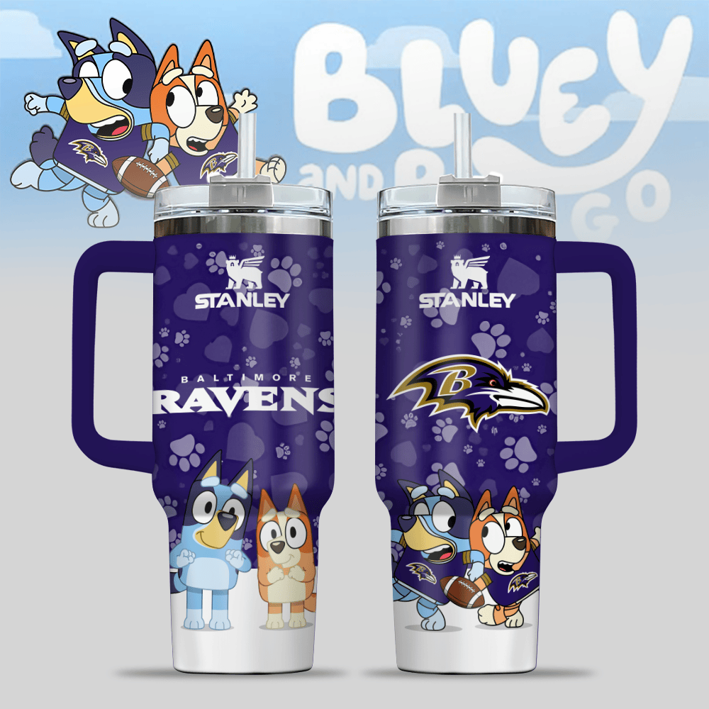 Baltimore Ravens NFL x Bluey Custom Stanley Cup 40 oz 30 oz Tumbler With Handle