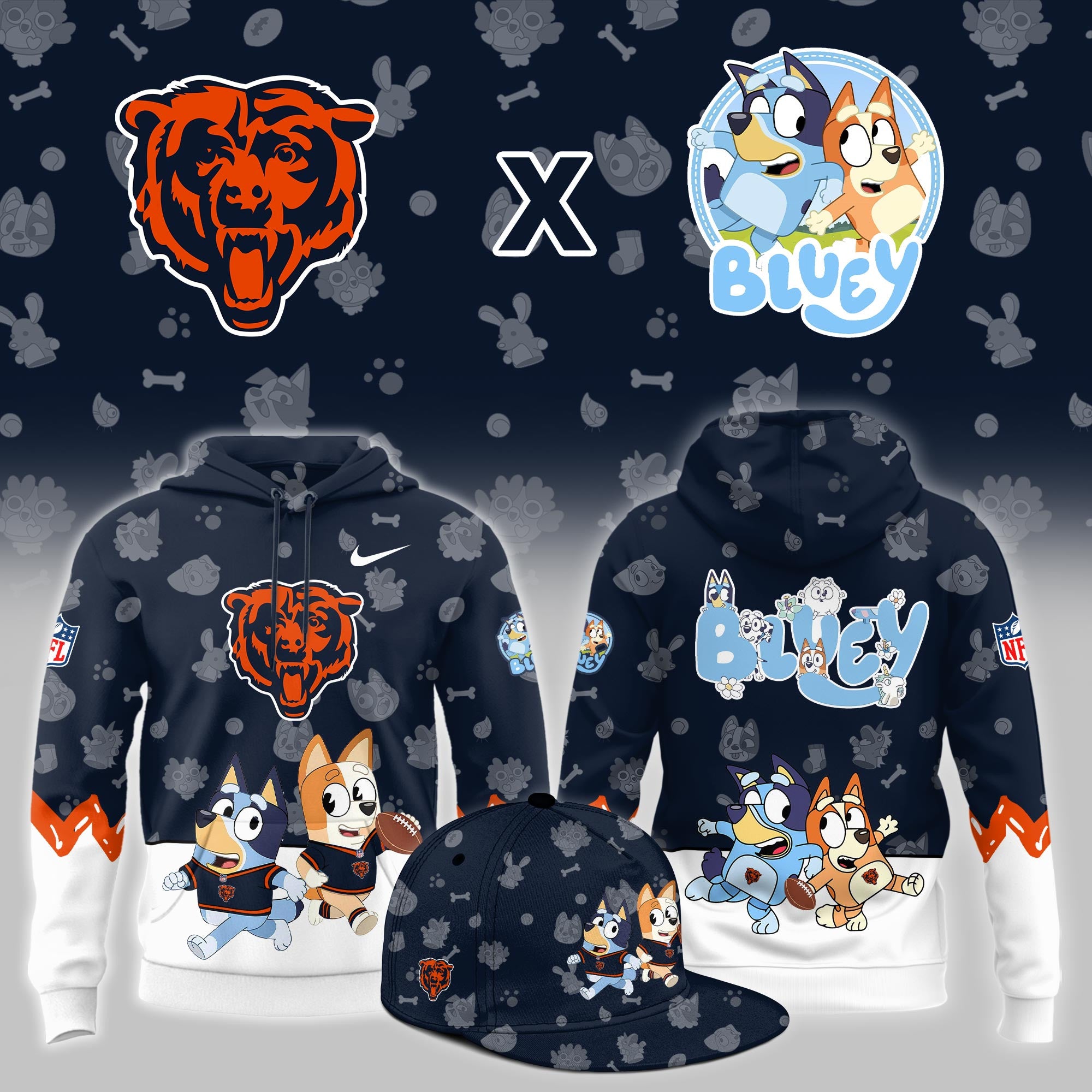 C.Bears x Bluey Night Limited Blue Hoodie