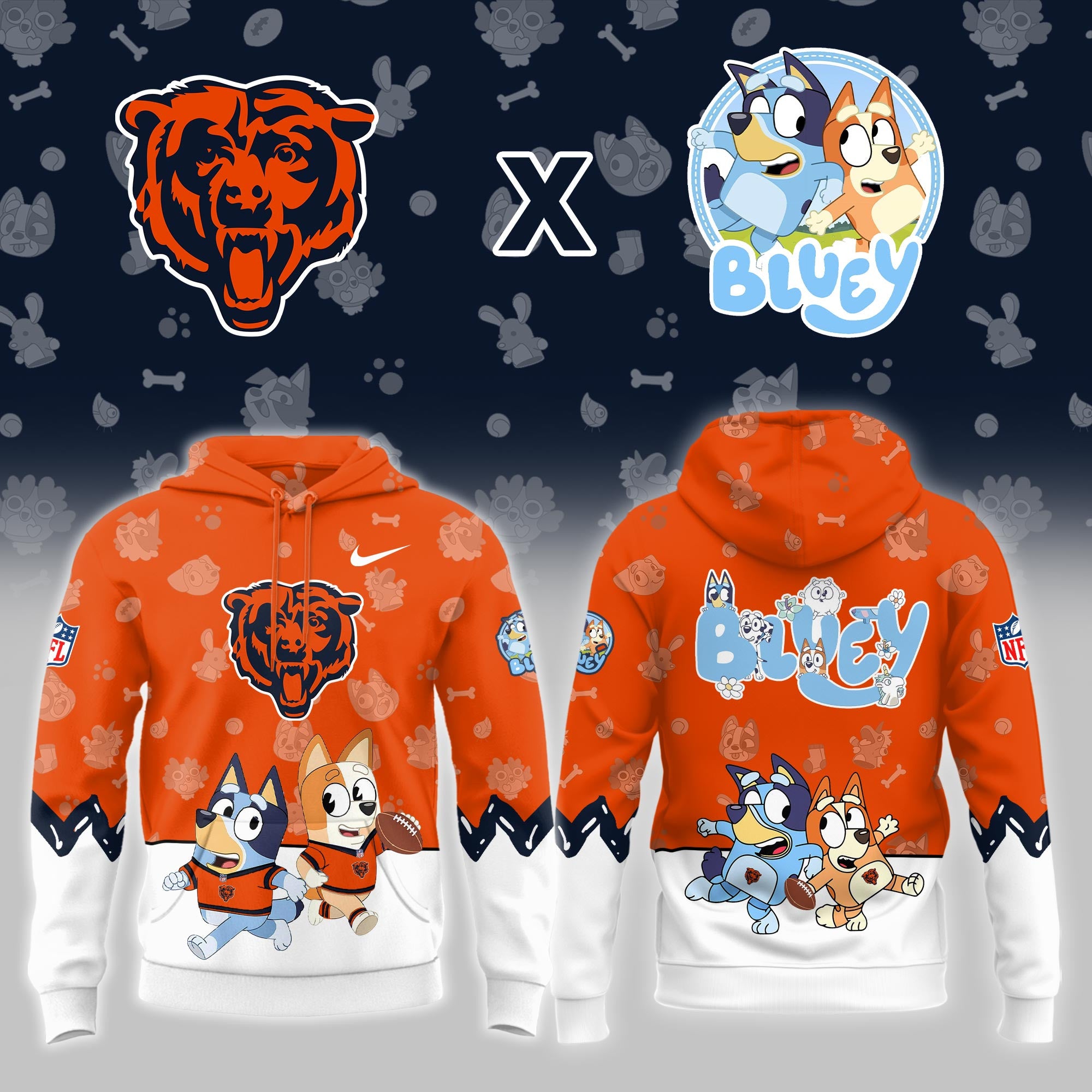 C.Bears x Bluey Night Limited Orange Hoodie