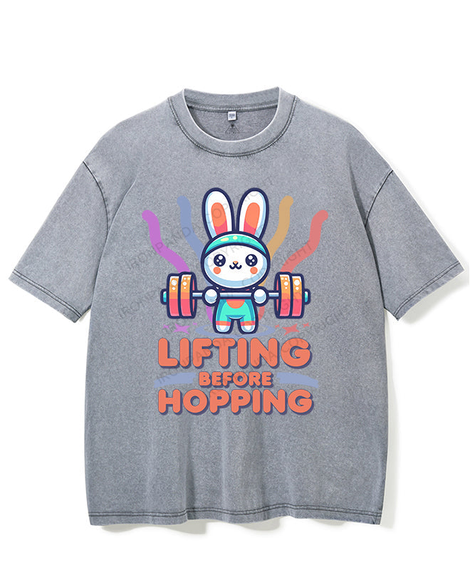 LIFTING BEFORE HOPPING VINTAGE GYM SHIRT