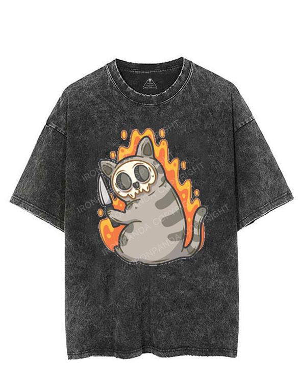 ANGRY SKELETON KITTEN KILLER VINTAGE GYM SHIRT
